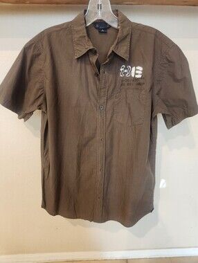 GAP Kids Olive Brown Cotton Short-Sleeve Button-Down Shirt With Dragon Emblem